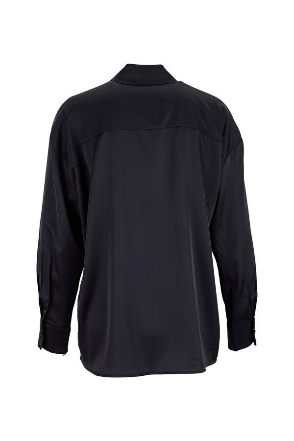Fabrika Loose Fit Gömlek Yaka Düz Siyah Kadın Gömlek F6SL-GML0194