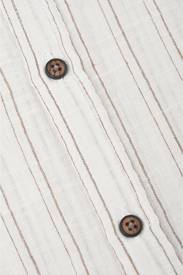 Deep Sea DeepSEA Kahve Rahat Kalıp Çizgili Erkek Gömlek – Cepli Ahşap Düğmeli Doğal Dokulu Yeni Sezon 2602623