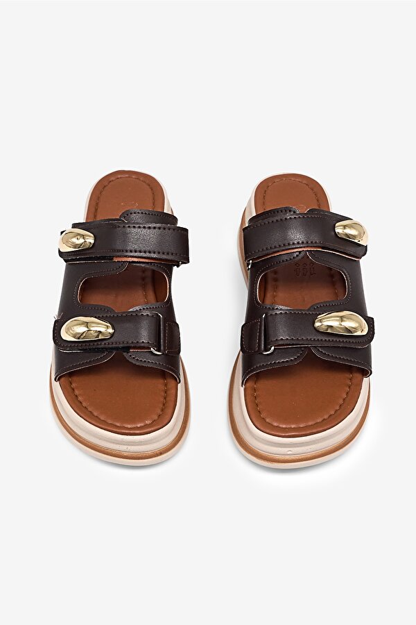 Tonny Black Kadın Kahve Rahat Kalıp Yüksek Taban Cırtlı Terlik