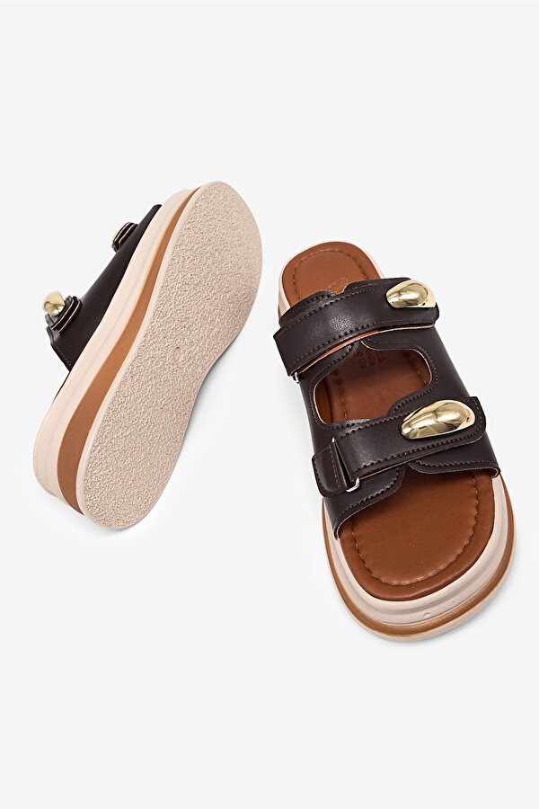 Tonny Black Kadın Kahve Rahat Kalıp Yüksek Taban Cırtlı Terlik