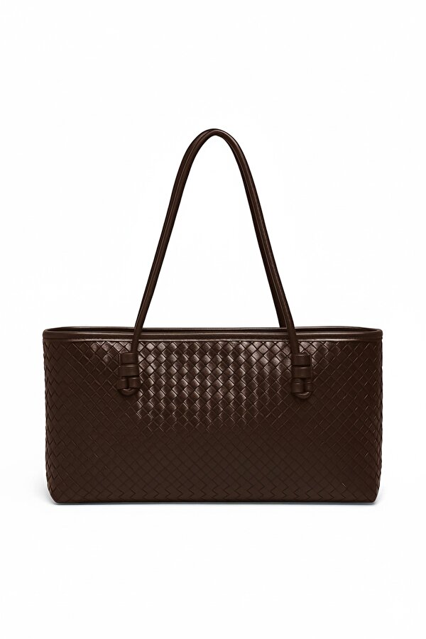 BAHELS Kadın Loven Uzun Tote Çanta Acı Kahve Örgülü