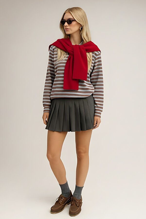 BAHELS Kare Parçalı Atkı Kırmızı