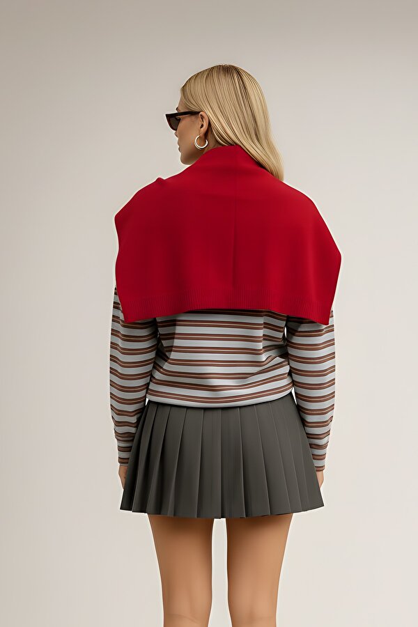 BAHELS Kare Parçalı Atkı Kırmızı