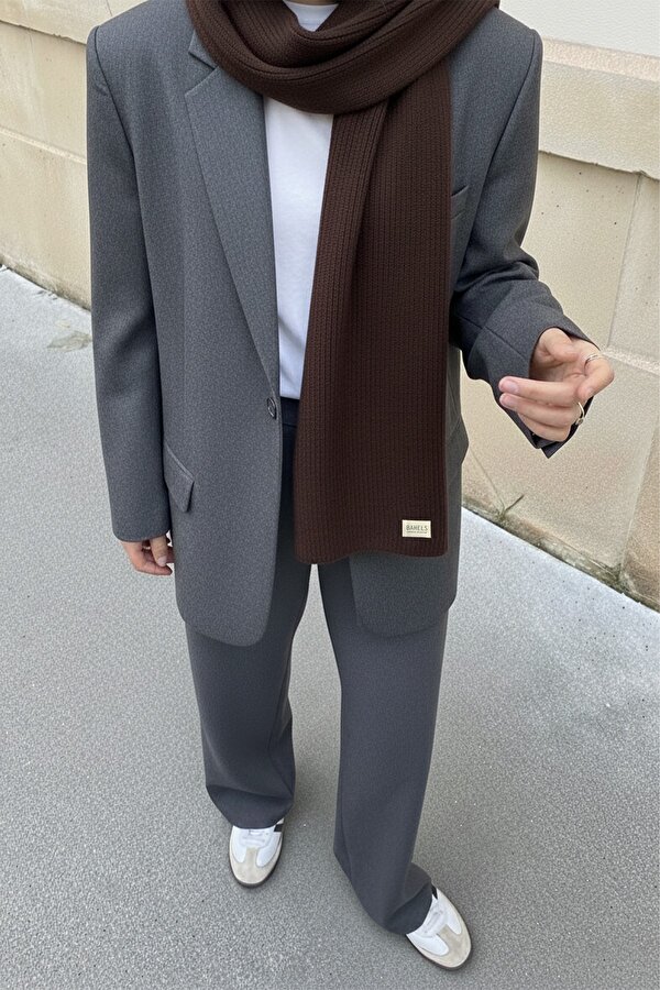 BAHELS Acı Kahve Triko Örgü Atkı Şal Omuz Şalı