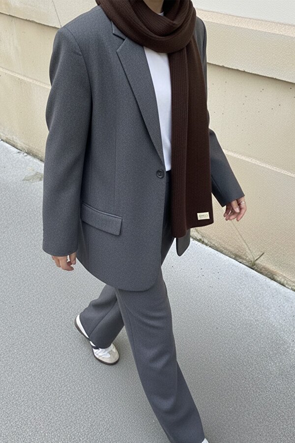 BAHELS Acı Kahve Triko Örgü Atkı Şal Omuz Şalı