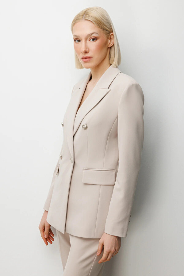 Ekol Kadın Kruvaze Yaka Kapak Cepli Ceket 1006 Kum