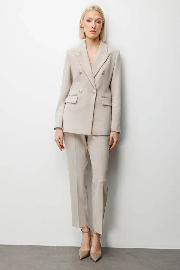 Ekol Kadın Kruvaze Yaka Kapak Cepli Ceket 1006 Kum