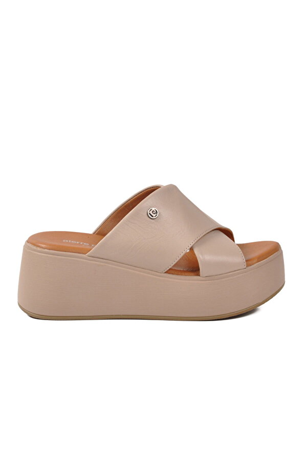 Pierre Cardin Bej Çapraz Bantlı Kadın Topuklu Terlik PC-54641 Z