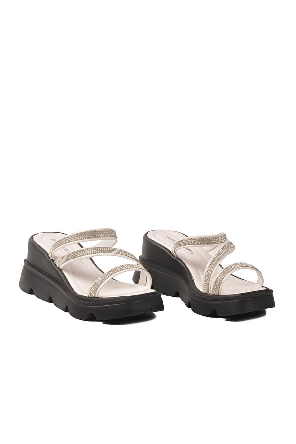 Pierre Cardin Beyaz Kadın Taşlı Topuklu Terlik PC-7530 Z