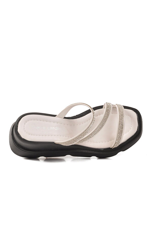 Pierre Cardin Beyaz Kadın Taşlı Topuklu Terlik PC-7530 Z