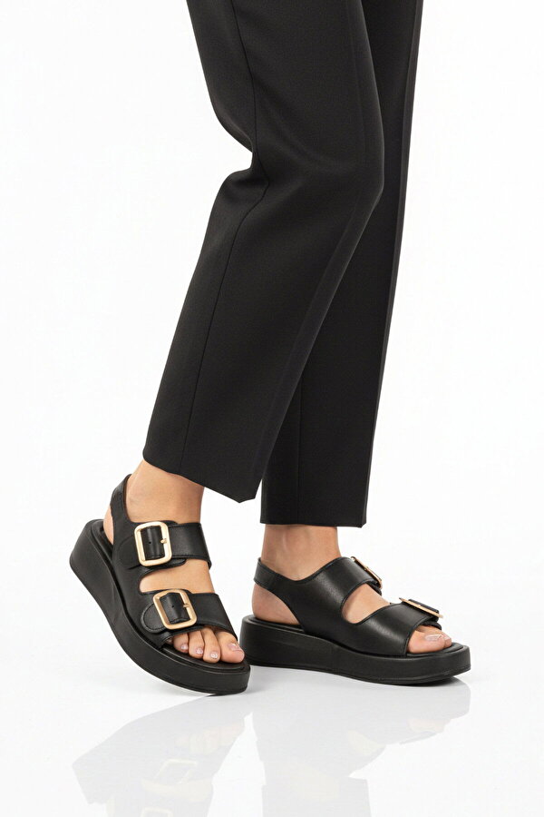 Ayakmod Siyah Çift Bantlı Kadın Sandalet 422240 Z