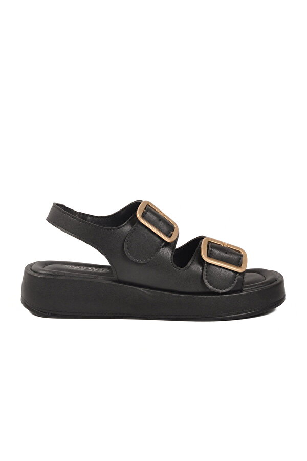 Ayakmod Siyah Çift Bantlı Kadın Sandalet 422240 Z