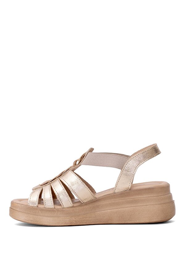 Venüs 2409912Y Kadın Hakiki Deri Dolgu Topuk Sandalet Altın