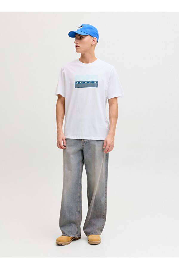 Bisiklet Yaka Beyaz Erkek T-Shirt 12289863 JCOFUSION DOTS TEE CREW