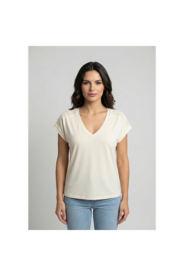 Onlfree Life S/S V-Neck Lace Top Jrs Kadın T-shirt 15369294