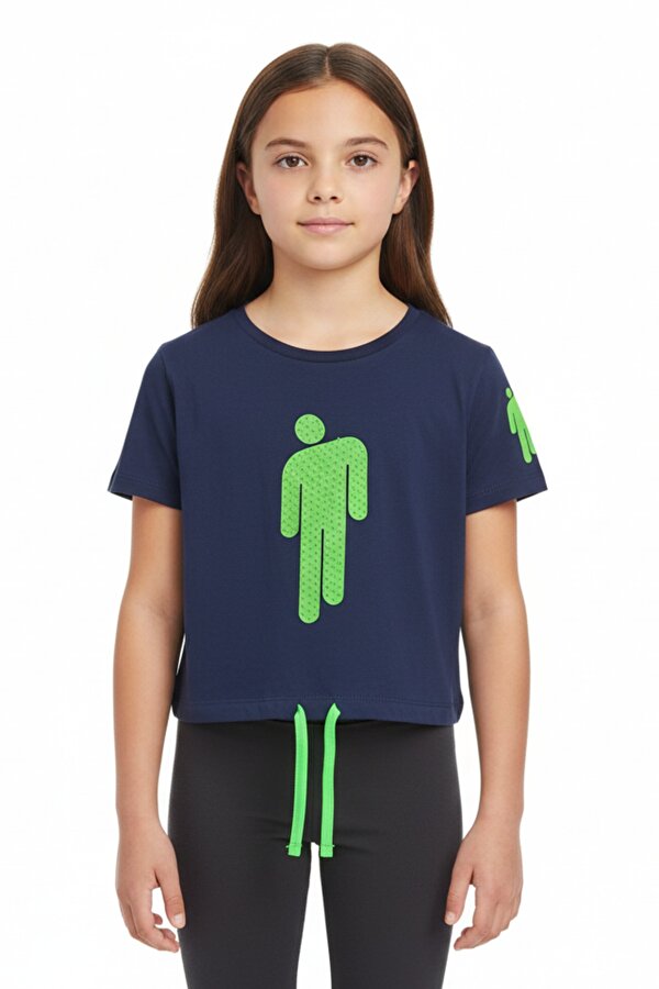 Toontoy Kız Çocuk Crop Model Baskılı Taş İşlemeli Tişört