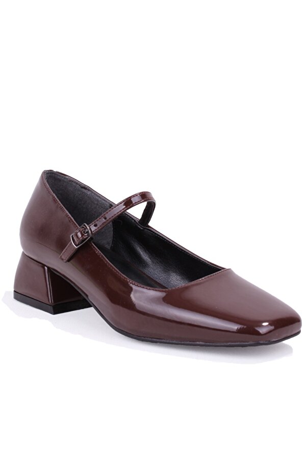 DZA07-725101 Kahve Rugan 4 cm Kalın Topuklu Klasik Kadın Ayakkabı