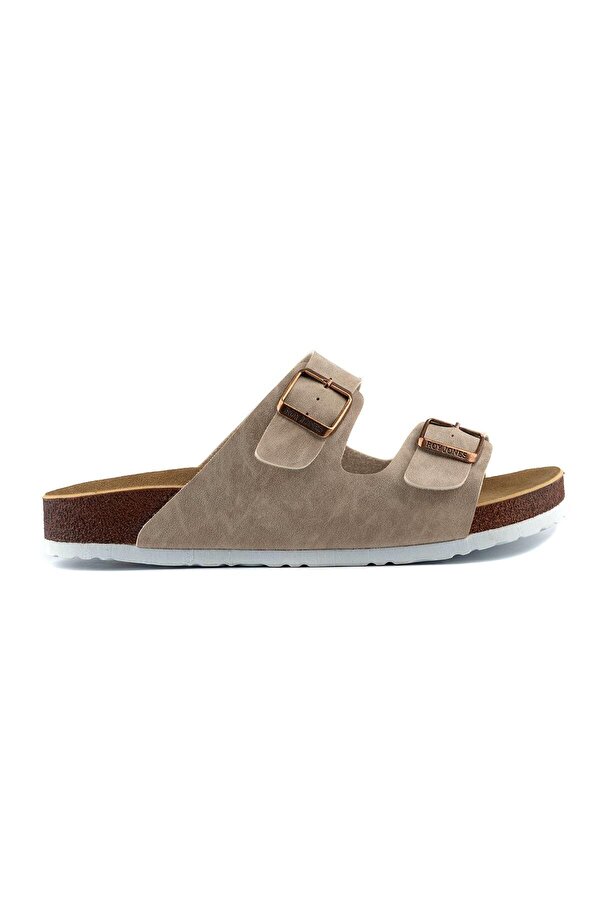7001 Unisex Bej Çift Toka Günlük Terlik