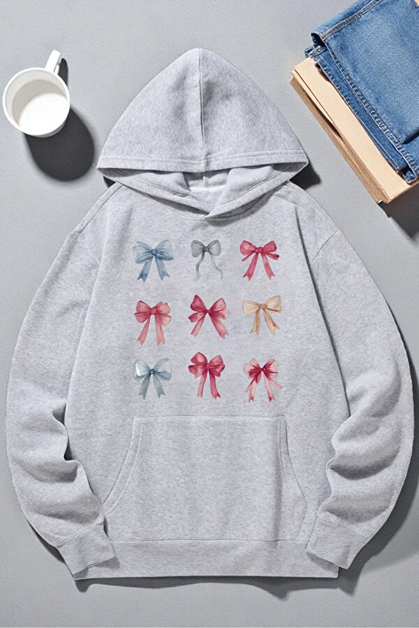 Unisex Renkli Kurdele Baskılı kapüşonlu Sweatshirt - 3 Al 1 Öde