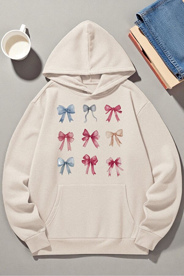 Unisex Renkli Kurdele Baskılı kapüşonlu Sweatshirt - 3 Al 1 Öde
