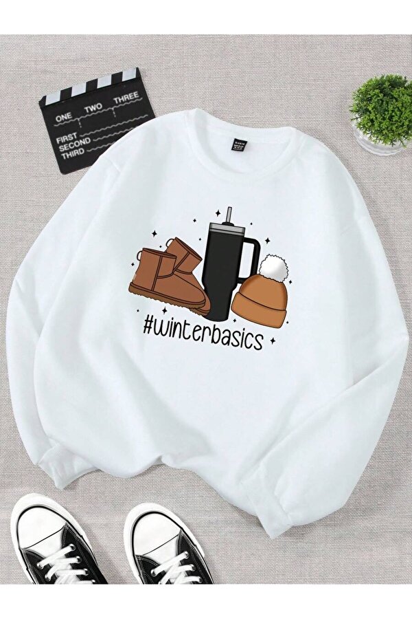 Unisex Kış Klasikleri Tasarım Baskılı Bisiklet Yaka Sweatshirt - FLO 3 Al 1 Öde