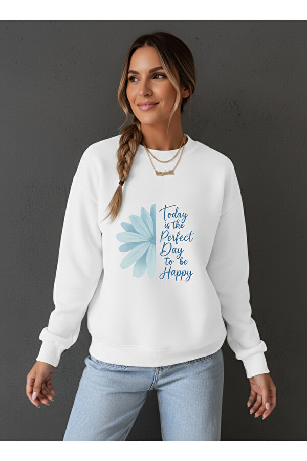 Unisex Today is The Perfect Tasarım Basklı Bisiklet Yaka Sweatshirt - 3 Al 1 Öde