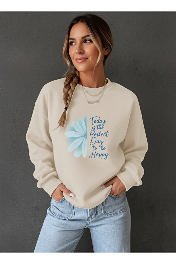 Unisex Today is The Perfect Tasarım Basklı Bisiklet Yaka Sweatshirt - FLO 3 Al 1 Öde
