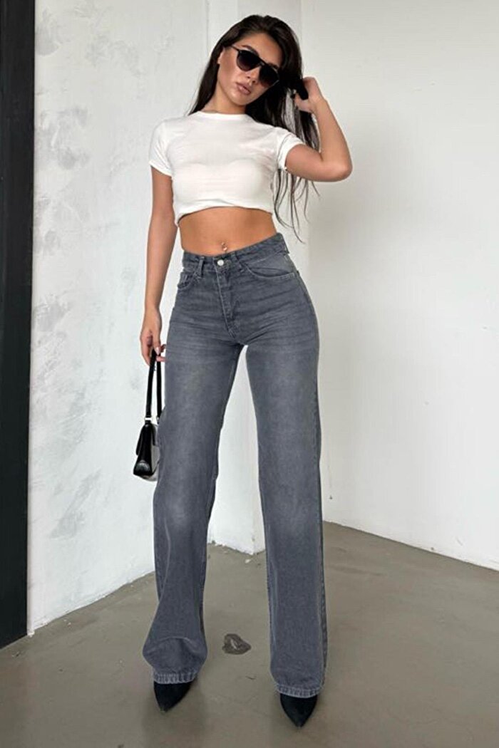 Madmext Gri Yüksek Bel Kadın Wide Leg Pantolon Mg2388 — 7